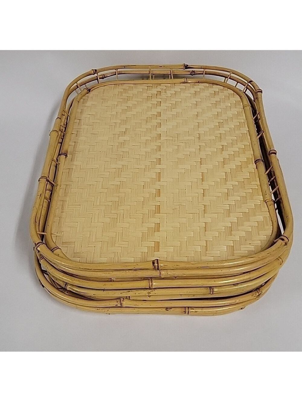 Vintage Set (6) Bamboo Rattan MCM Serving/Nesting Trays, Beautiful